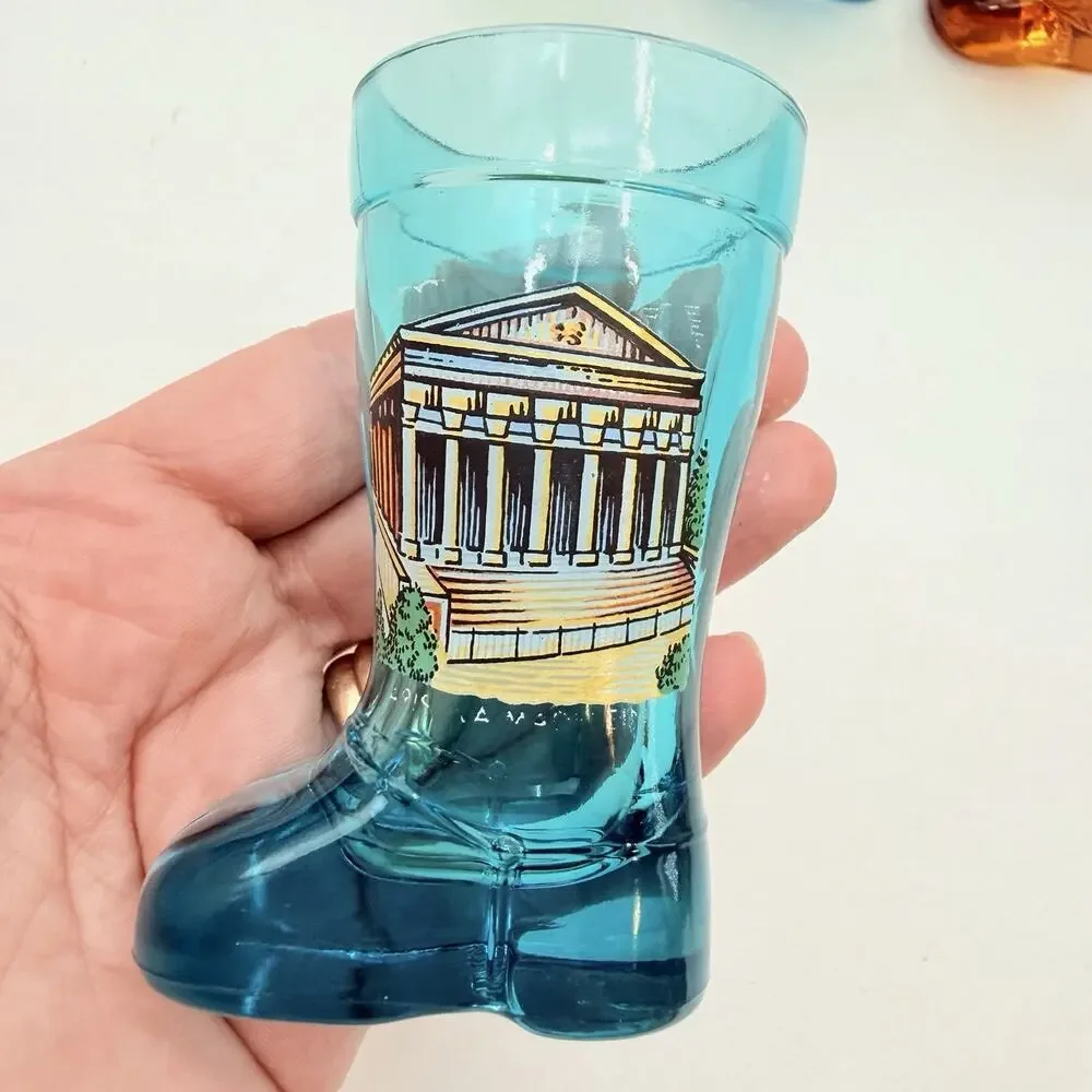 Vintage Colorful Boot Shaped Bar Shot Glasses - France Paris Landmarks Set of 4